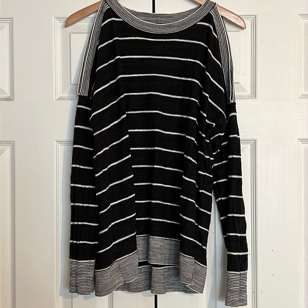 LOFT black white stripe cold shoulder sweater